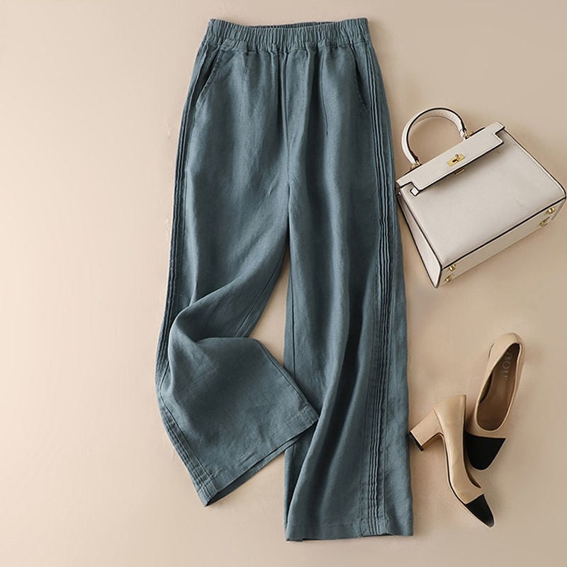 Women's Cotton Linen Wide-Leg New Style High-Waisted Thin Straight Casual Pants