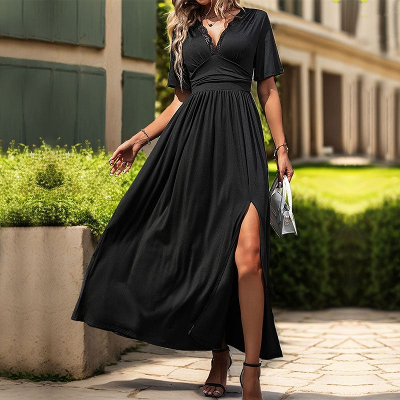 Waist-Cinched Black Collared Shirt Dress