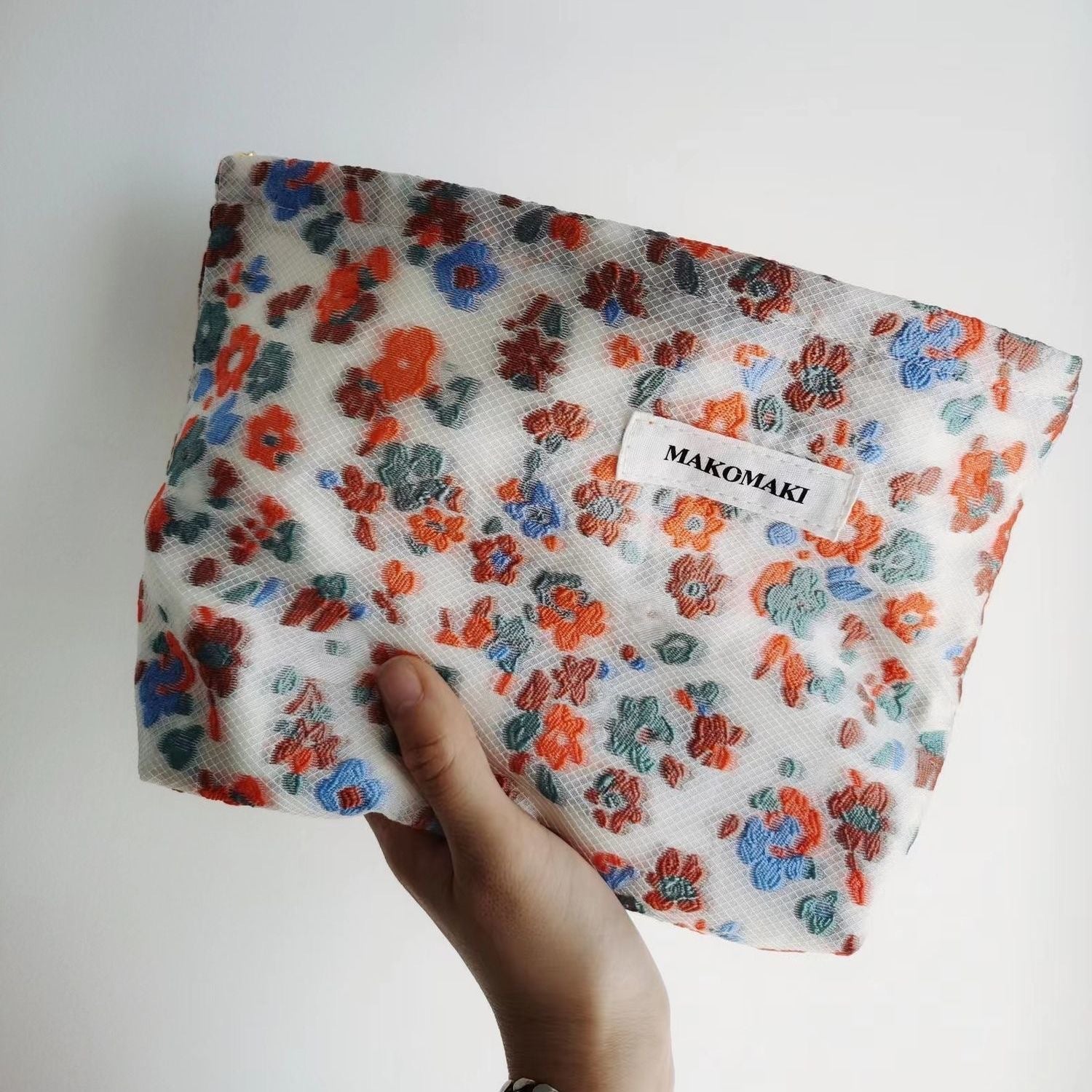 Floral Storage Pouch - Premium Cotton Cosmetic Bag with Nylon Lining
