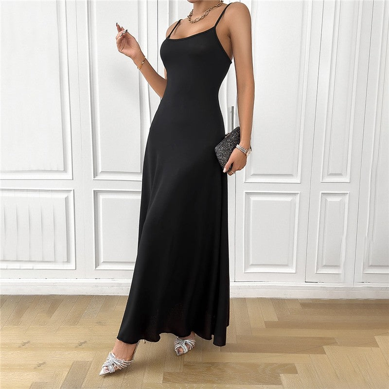 Solid Color Spaghetti Strap Sleeveless Backless Bandage Maxi Dress