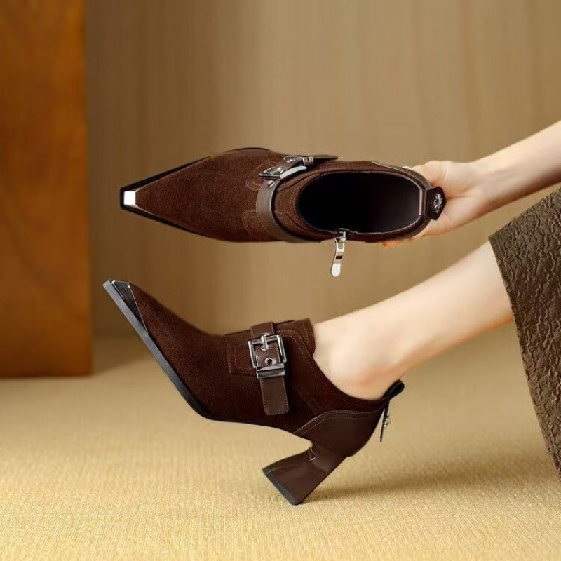 Metallic Square-Toe Chunky-Heel Pumps | Retro Formal Heels