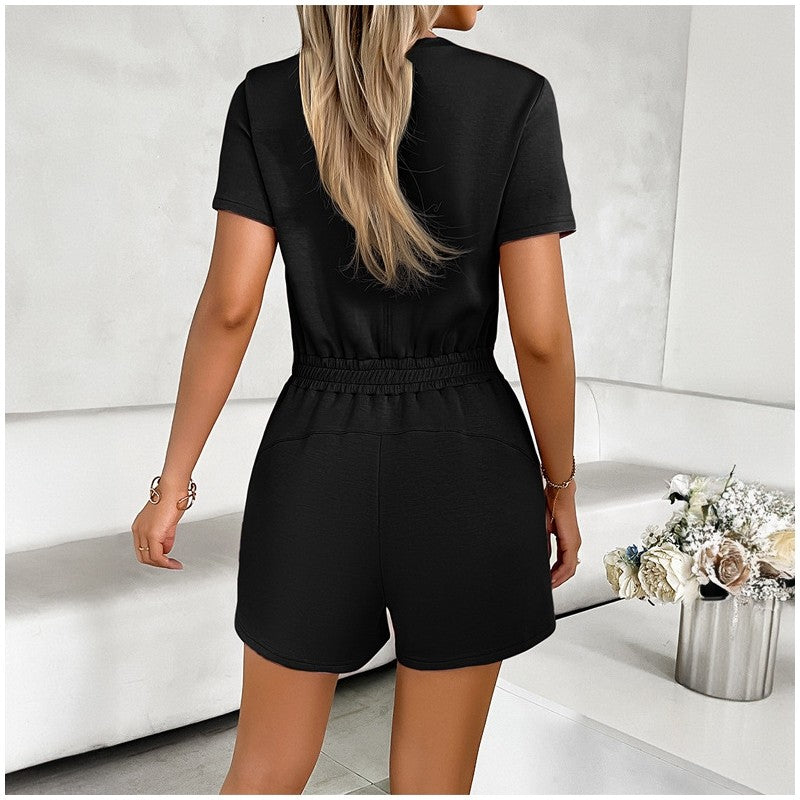Sleeveless Drawstring Jumpsuit in Solid Color