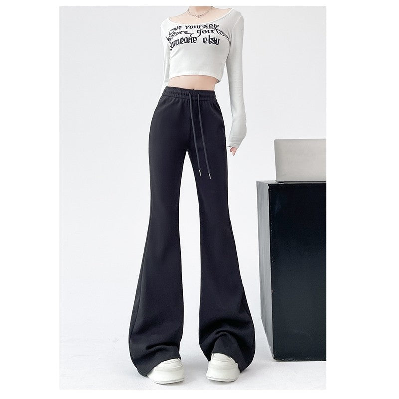 Flared Sports Pants with Elastic Waistband in Solid Color
