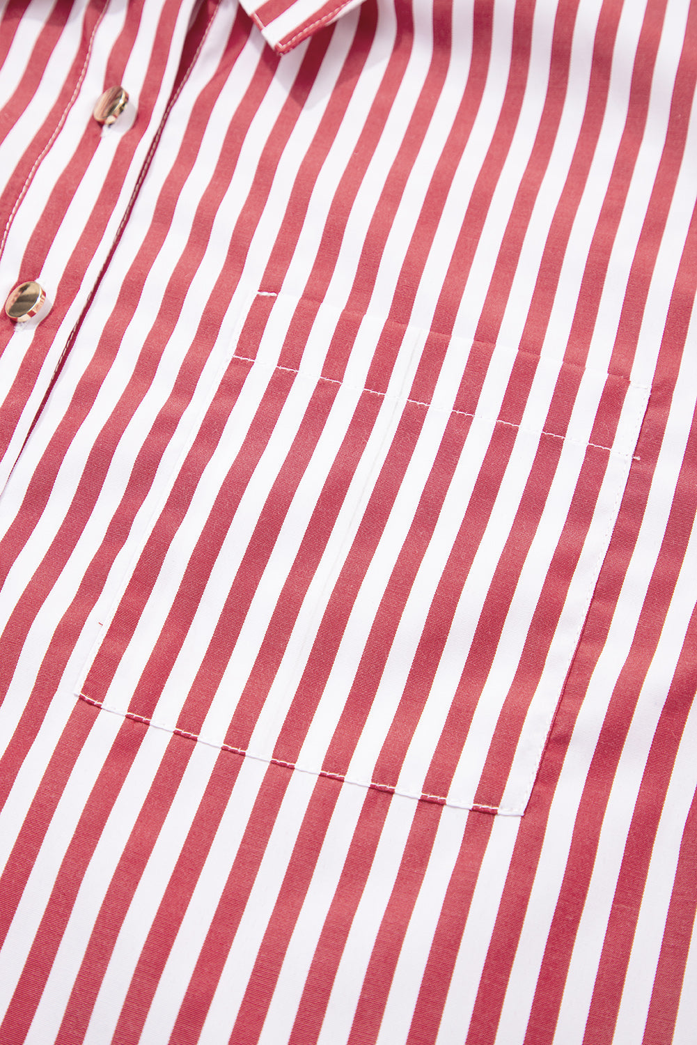 Red Stripe Patched Pocket Side Slit Loose Shirt