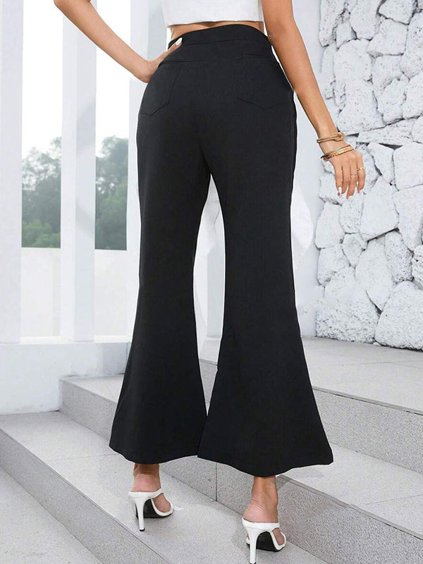 High Waisted Loose Contrast Color Pleated Split-Front Split-Joint Pants Trousers