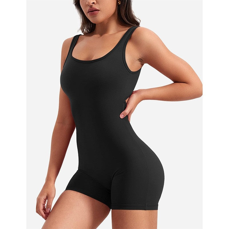 Solid Color Backless One-Shoulder Sleeveless Jumpsuit