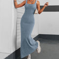 Solid Color Sleeveless Square Neck Slim Knitted Maxi Dress