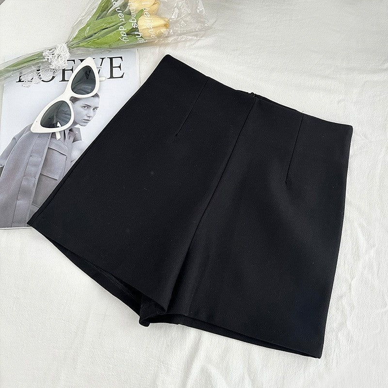 High-Waisted Solid Color Casual Shorts