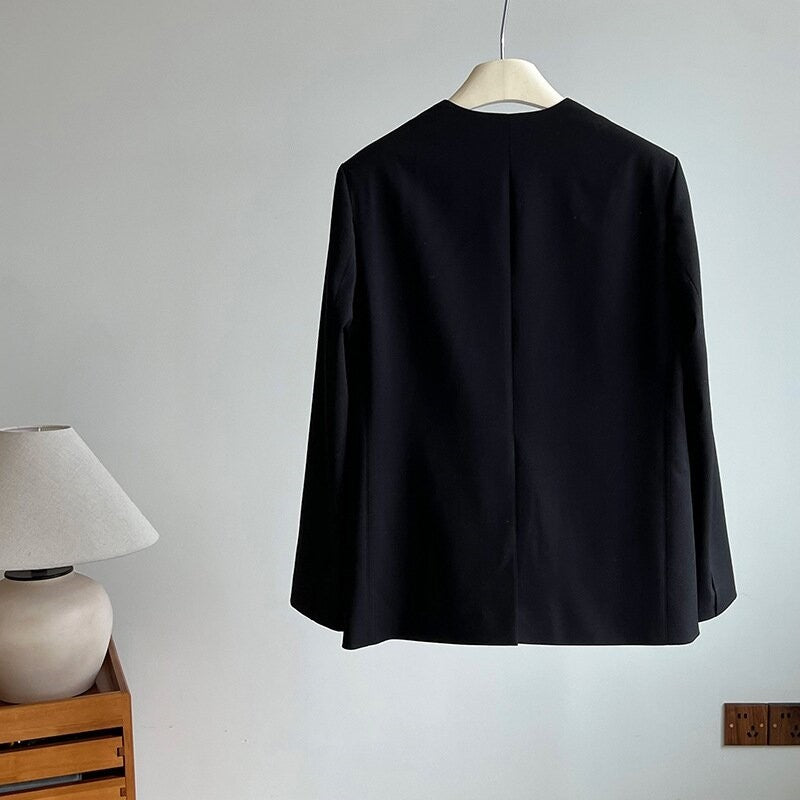 Chic Chinese Jacquard Lapel Blazer with Faux Two-Piece Design