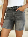 Full Size High Waist Washed Denim Shorts
