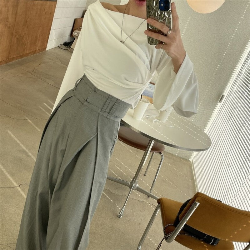 High-Waisted Wide-Leg Trousers in Solid Color