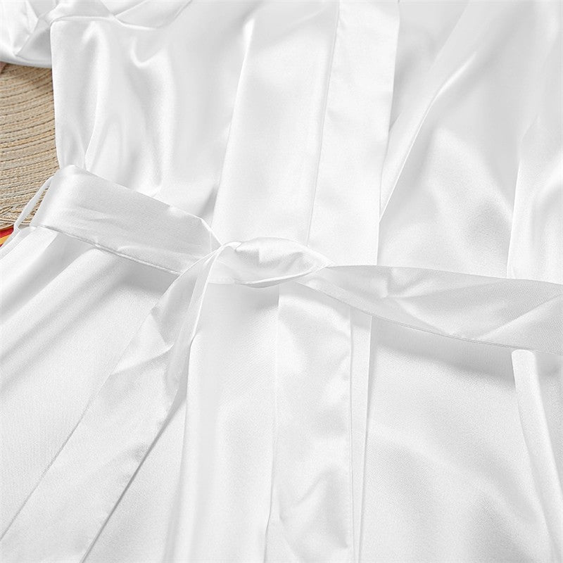 Spaghetti Strap Mini Dress with Belt and Feather Long Sleeve Outerwear - Two-Piece Pajama Set