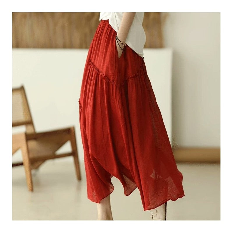 Double-Layer Elastic Waist Half Skirt in Solid Color
