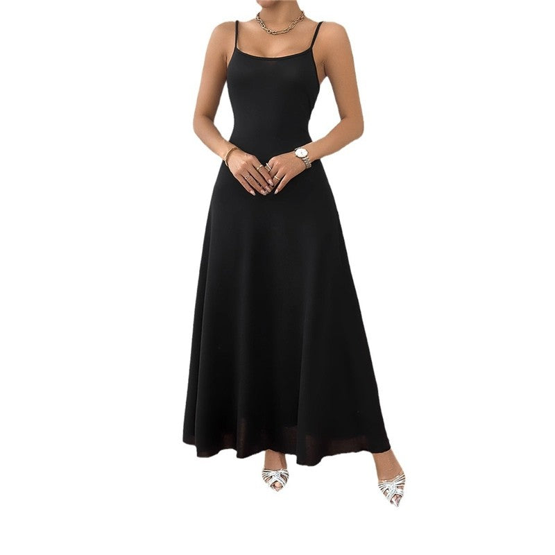 Solid Color Spaghetti Strap Sleeveless Backless Bandage Maxi Dress
