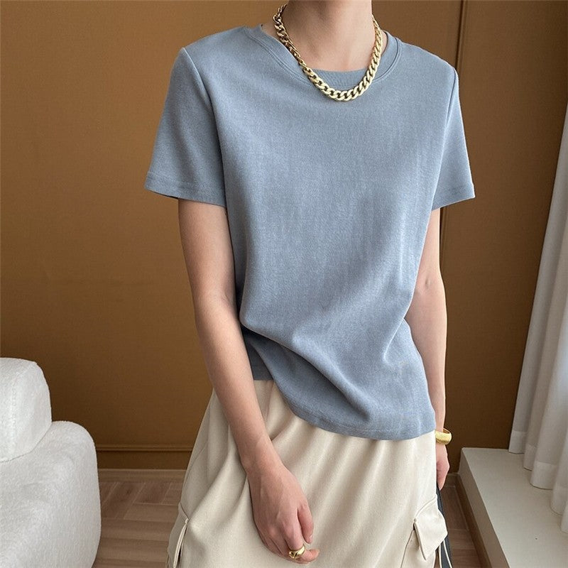Elegant Off-Shoulder Solid Color T-Shirt