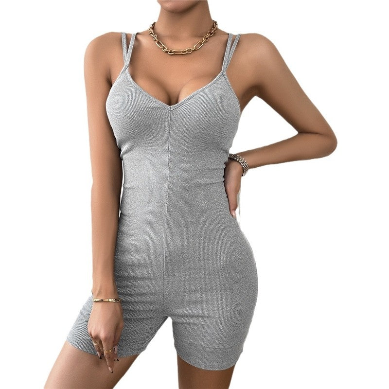 Solid Color Spaghetti Strap Skinny Bodysuit Romper