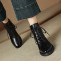 Retro Leather Lace-Up Side Zipper Ankle Boots