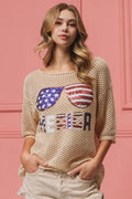 Sequin American Flag Sunglasses Knit Cover Up