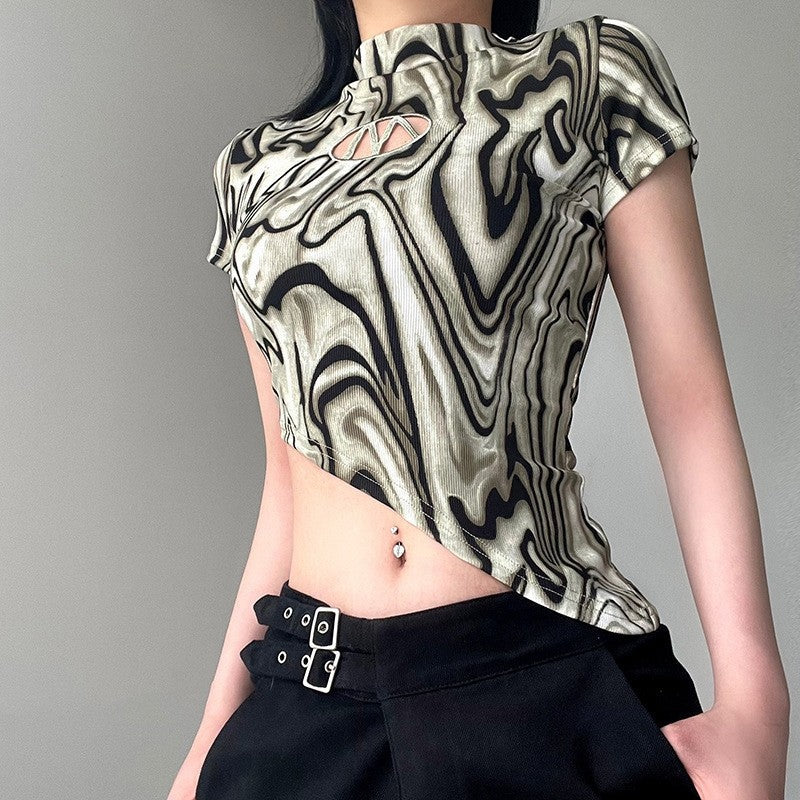 Water Ripple Hollow Letter Asymmetrical Crop Top