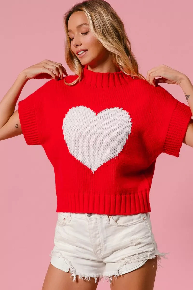 Rib Banded Heart Pattern Valentines Sweater
