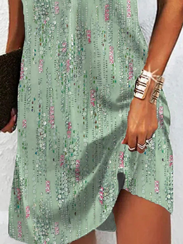 Loose Plus Size Printed Split-Joint V-Neck Mini Dresses
