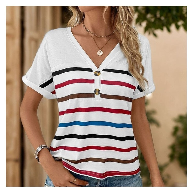 Off-Shoulder Striped Short-Sleeve T-Shirt with Versatile Styling