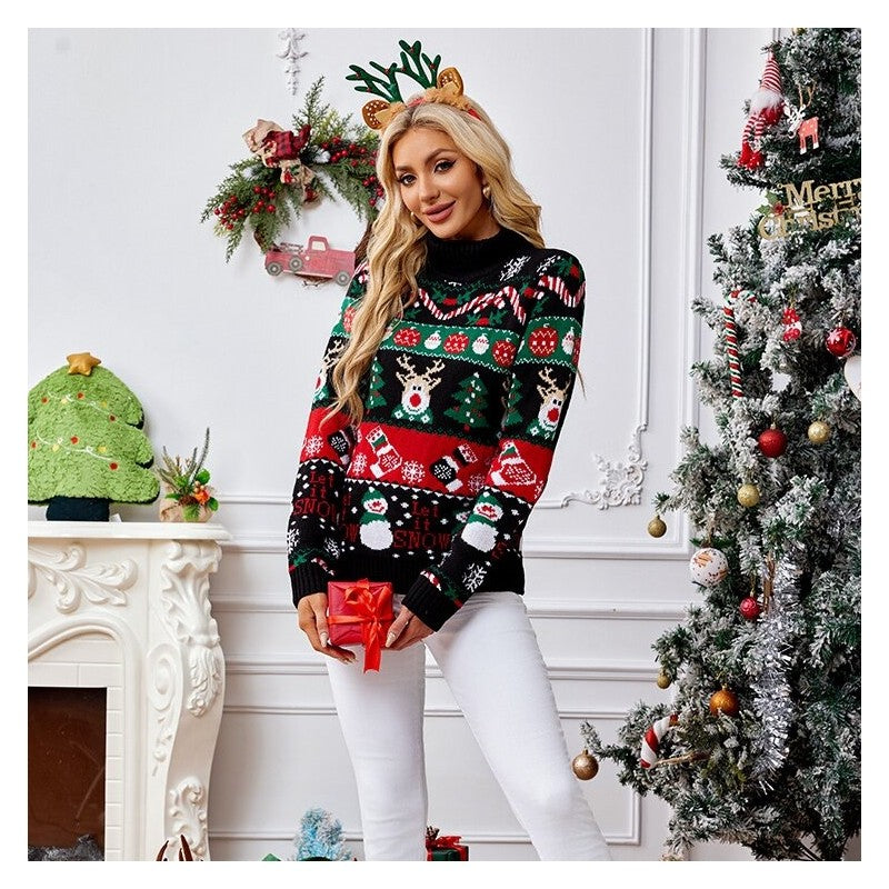 Long Sleeved High Necked Snowman Christmas Sweater