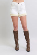 Full Size High Waist Shearling Cuff Denim Shorts Plus Size