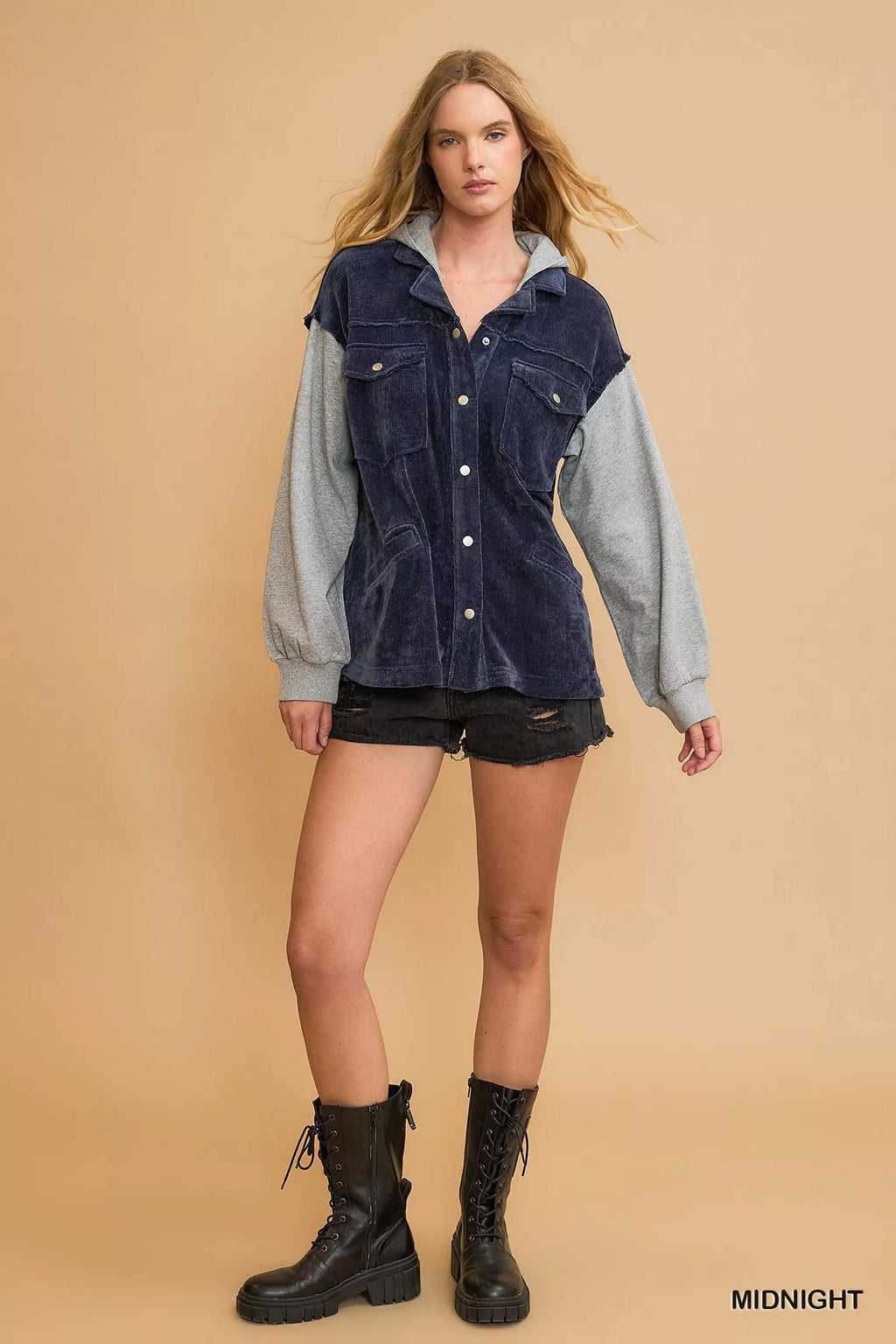 I am a Fashion Junky Contrast Hooded Chenille Jacket