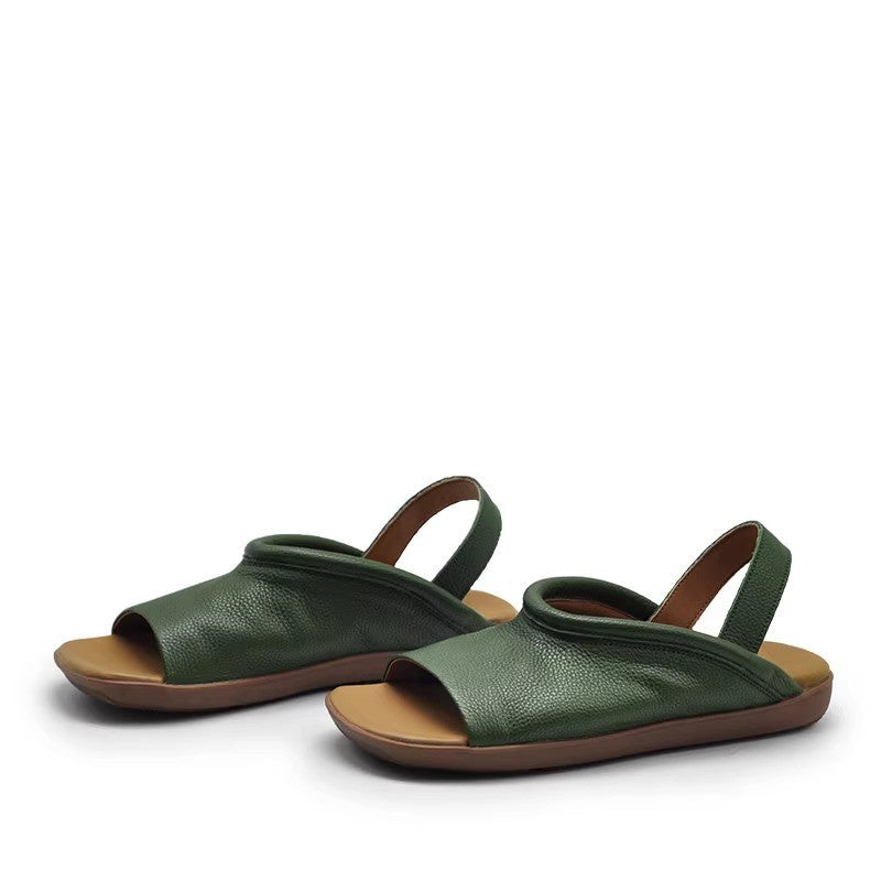 Women's Square Toe Roman Flat Sandals | Open Toe Beach Sandals | Soft PU Leather Slides