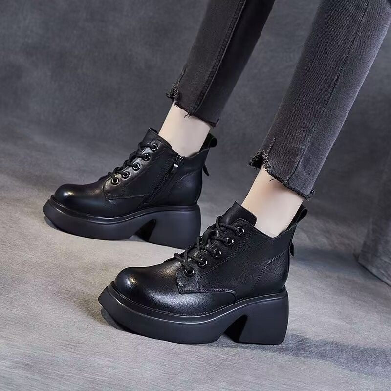 Women's Mid-Calf Chunky Heel Boots | Side Zipper | PU Leather | Black Beige Brown