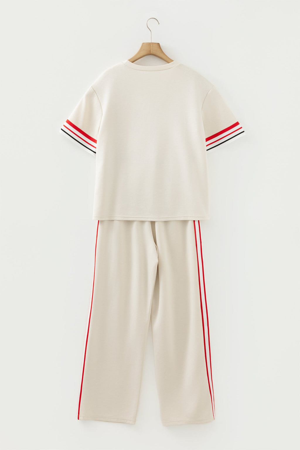 Jet Stream Contrast Striped Trim Crewneck T Shirt Loose Straight Pants Set