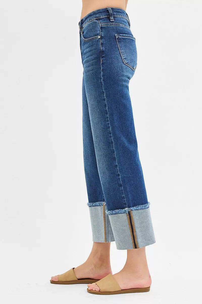 Full Size Mid Rise Crop Wide Wide Cuffed Jeans Plus Size