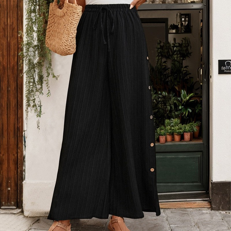 Textured Black High-Waisted Wide Leg Pants