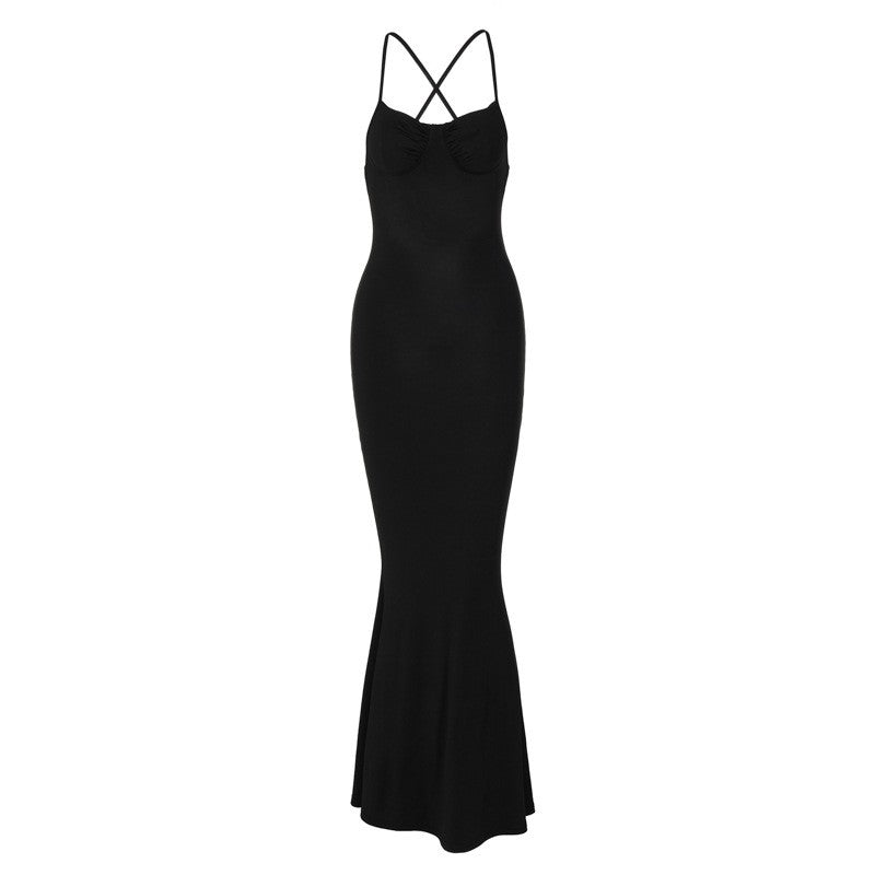 Halter Neck Backless Swing Dress in Solid Color