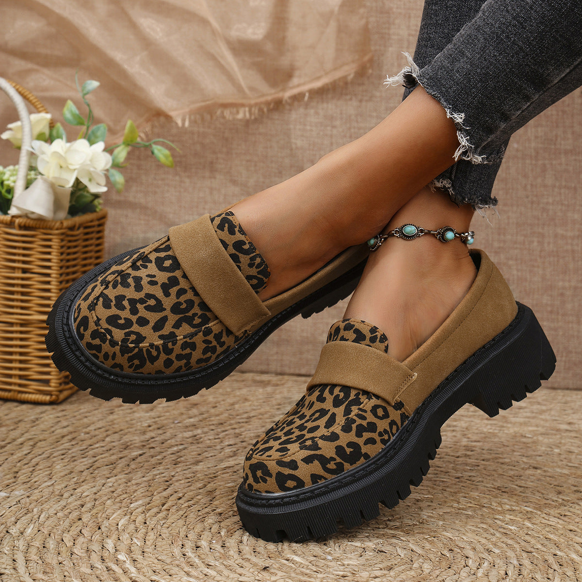 Women's Leopard Print Loafers - Plus Size Slip-On Comfort Shoes