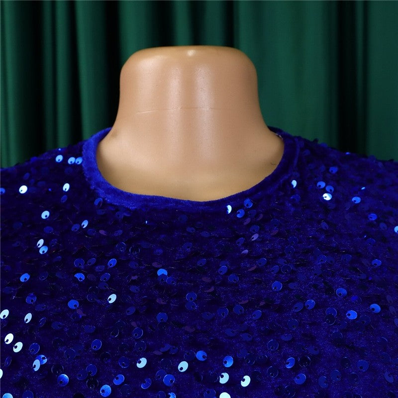 Sequin Embellished Long Sleeve High Waist Formal Dress