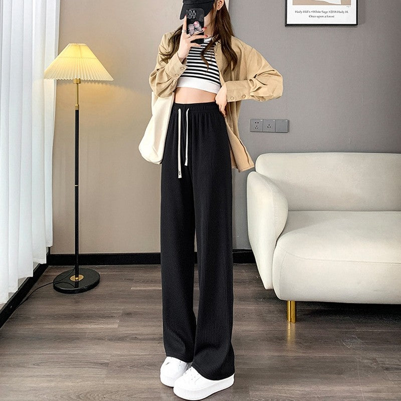 Drawstring Casual Loose Pants in Solid Color Straight Leg
