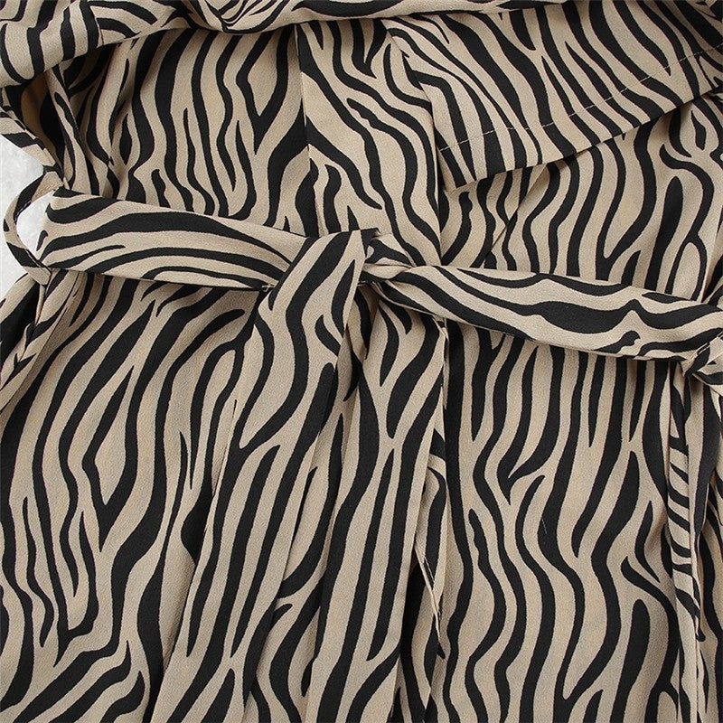 Leopard Print Long Sleeve Waist-Tie Night Robe Lounge Wear