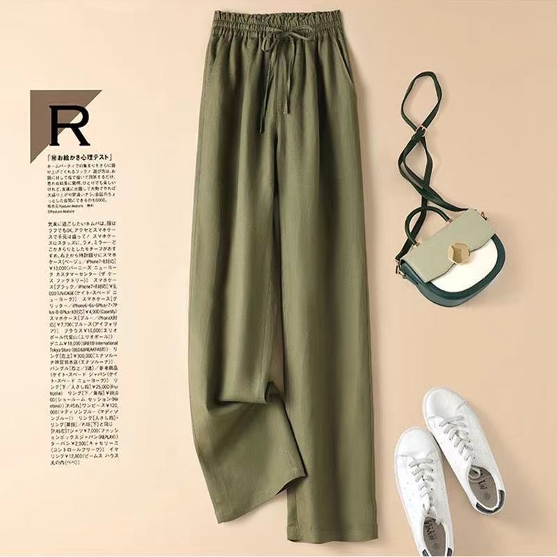 Women's High-Waisted Loose Cotton And Hemp Wide-Leg Casual Straight Pants