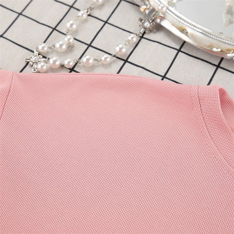 Solid Color Knit Short Sleeve Shorts Pajama Set