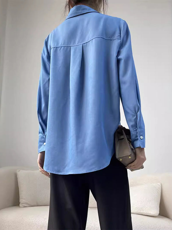 Long Sleeves Loose Pleated Split-Joint Lapel Blouses&Shirts Tops