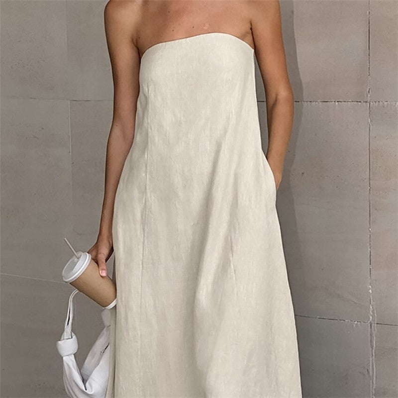 Sophisticated Strapless Maxi Dress in Solid Color