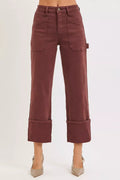 Full Size High Rise Wide Straight Cuffed Patch Jeans Plus Size