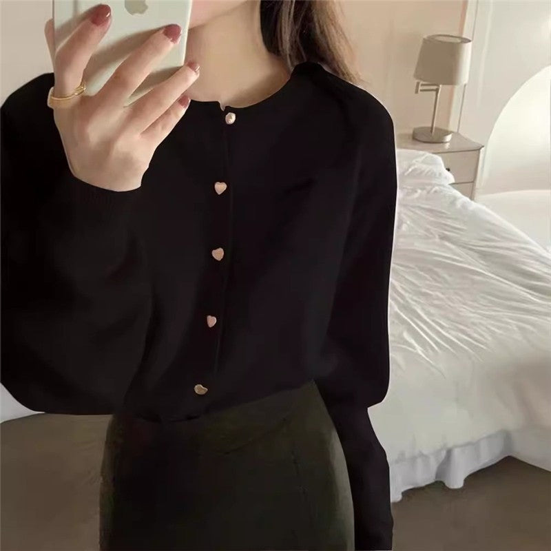 Soft And Cozy Knitted Cardigan With Heart-Shaped Buttons