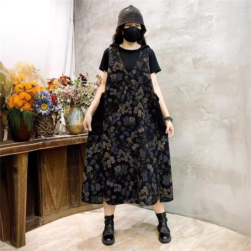 Loose Fit Midi Dress With Floral Print