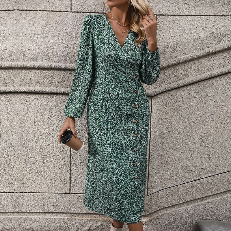 Stylish Wrap Long Sleeve Floral Dress
