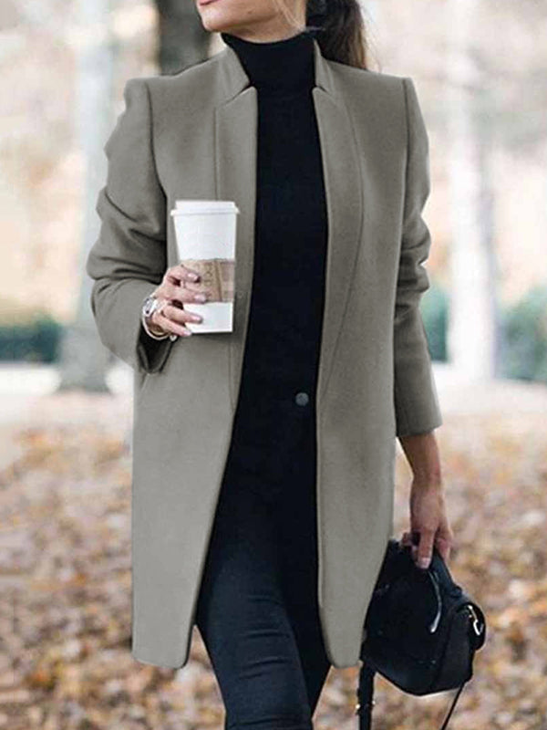 Solid Color Stand Collar Outerwear with Split Joint and Long Sleeves