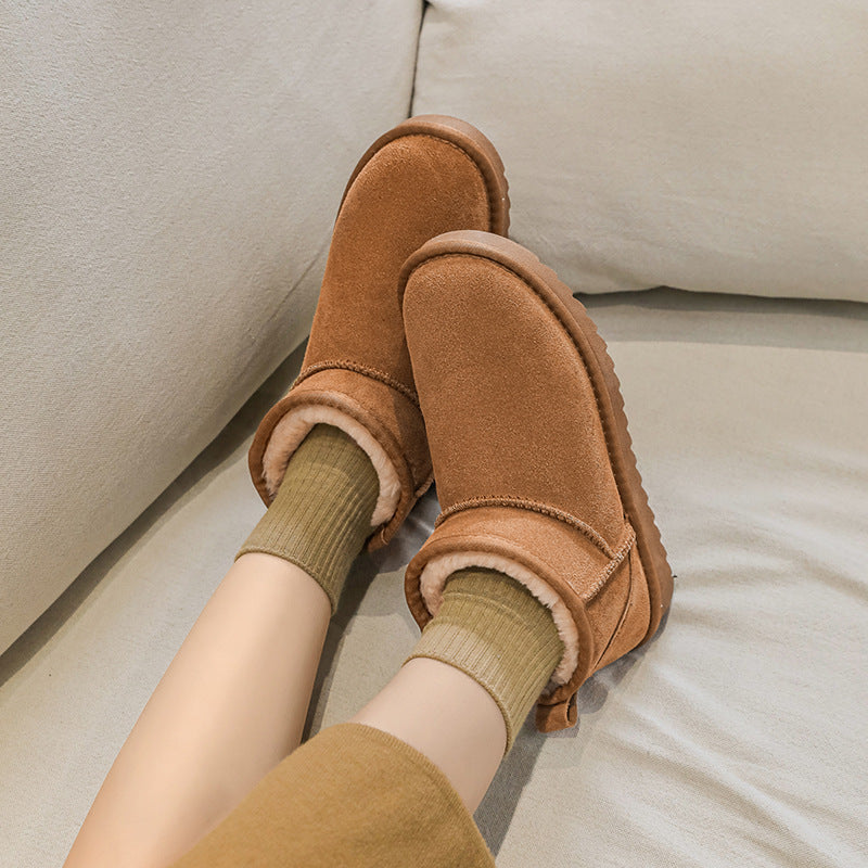 Women's Stylish Faux Plush Slip-On Short Snow Boots | Faux Fur Lined Winter Boots