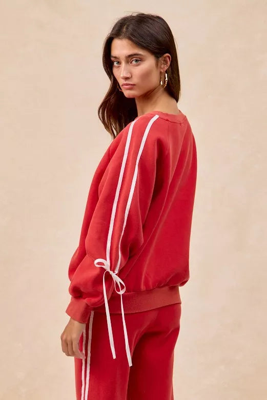 Side Lined Bow Details Fleece Sweatshirt